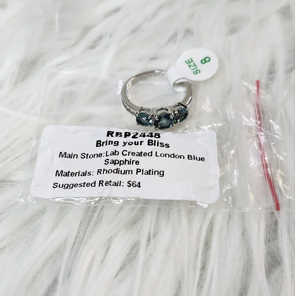 Lab Created London Blue Sapphire Ring on Rhodium Plating Size 8 - Picture 6 of 8